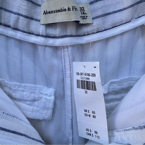 ABERCROMBIE Pants Women 32 High Ultra Wide Leg Linen Pinstripe Office Resort - Picture 11 of 12